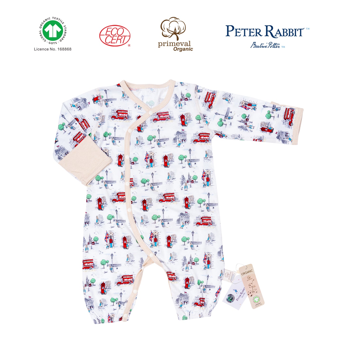 GOTS Certified Organic 2 in 1 Onesie (kimono/onesie)/Peter Rabbit