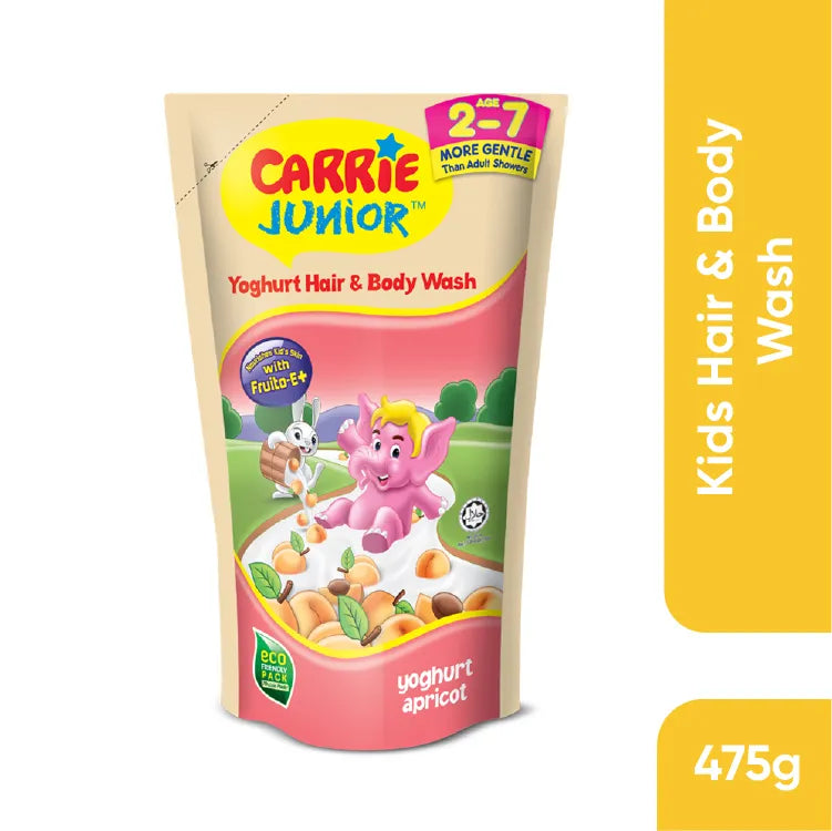 Carrie Junior Hair & Body Wash Yoghurt Apricot Refill Pack 475g