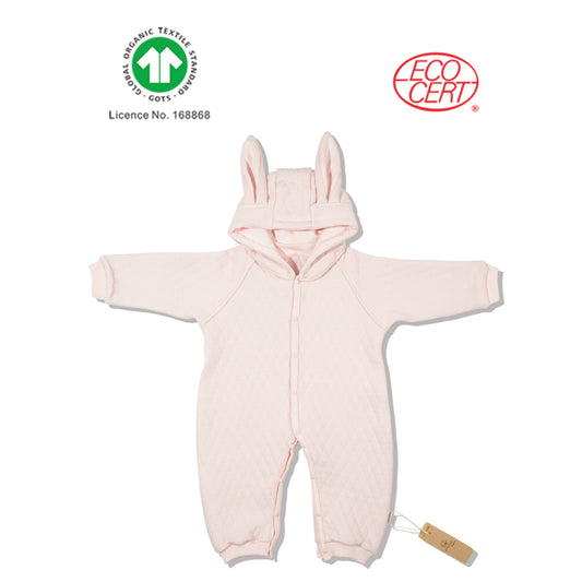GOTS Organic Pink Bunny ears jumpsuit