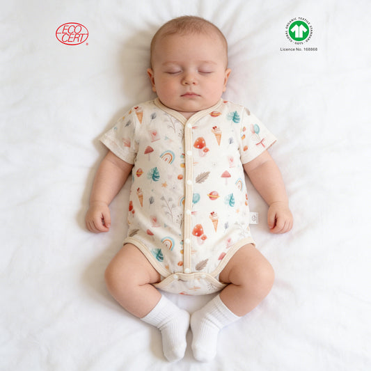 GOTS Certified Organic Ice Cream Pattern Short-sleeved Mid-button Shirt