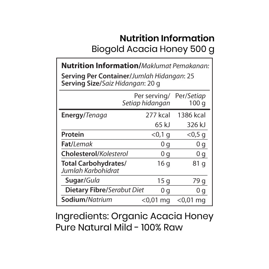 BioGold Organic Raw Honey – Acacia (500g)