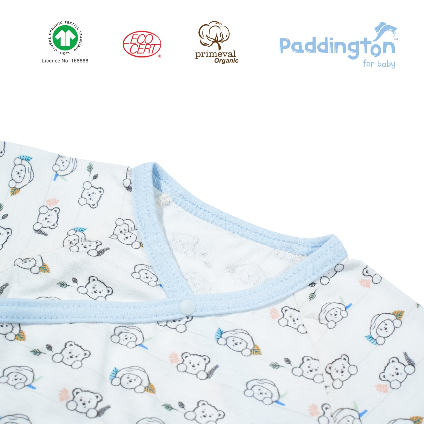 Paddington Bear GOTS Certified Organic Short Sleeve Side Button Shirt