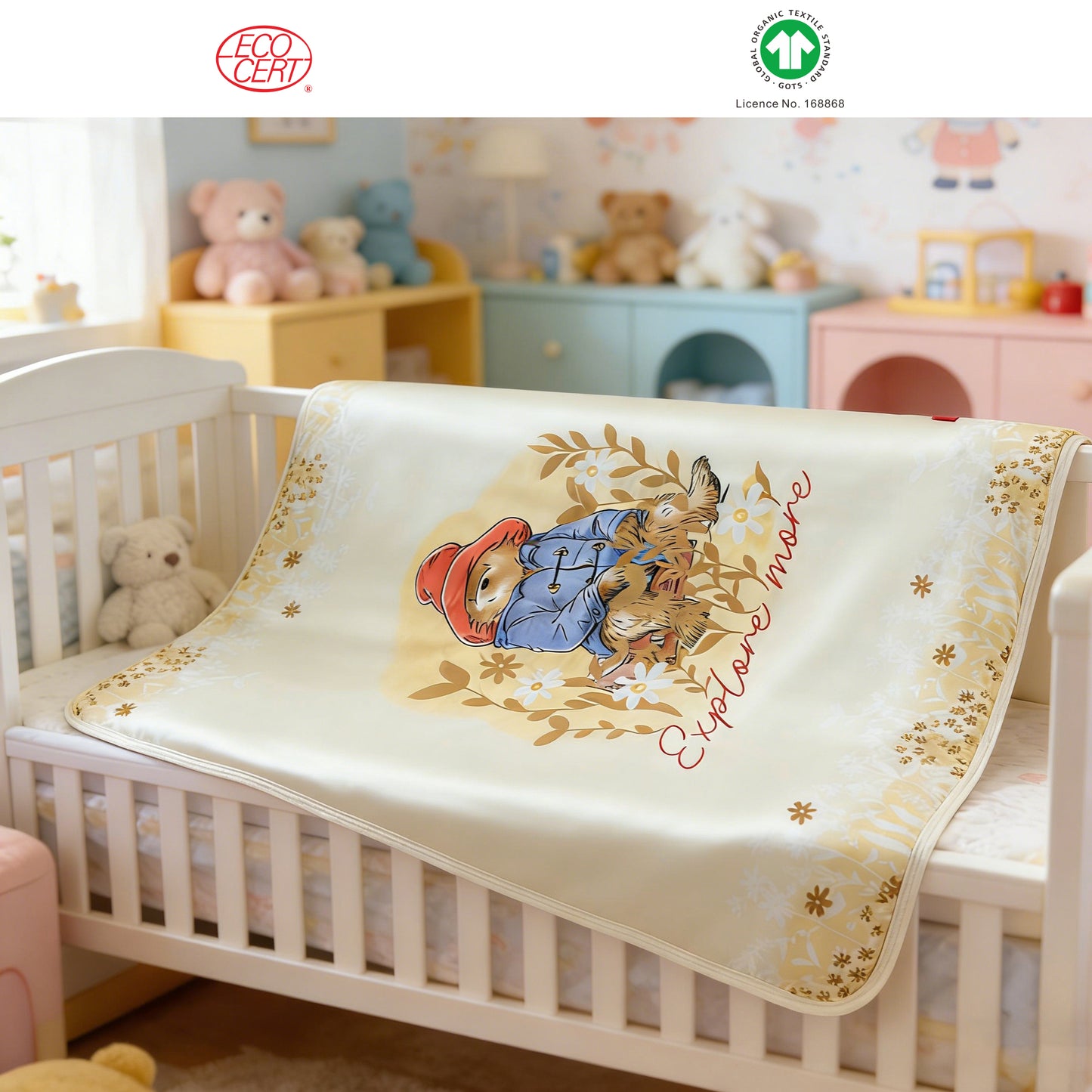 GOTS Certified Paddington Bear Baby Blanket