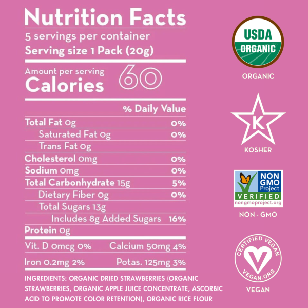 Sunny Fruit Organic Dried Strawberries – 100g (5x20g)