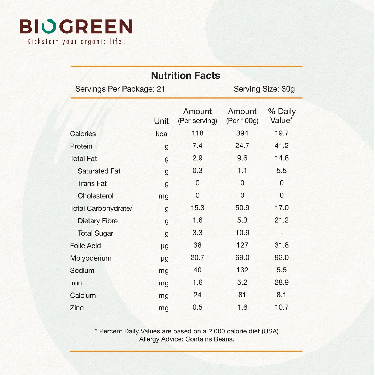 Biogreen O'Tigres (Low Cane Sugar) Organic Black Bean Powder